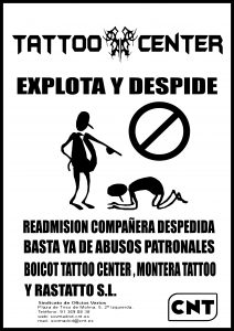 Boicot Tattoo Center, Montera Tattoo y Rastattoo . – Apertura de  conflicto – Sindicato de Oficios Varios de Madrid de la CNT-AIT