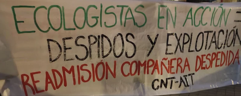 Pancarta CNT-AIT contra Ecologistas en Acción