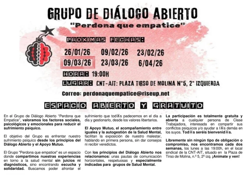 Grupo de diálogo abierto 'Perdona que empatice' 09/03/2026 Espacio libre y gratuíto