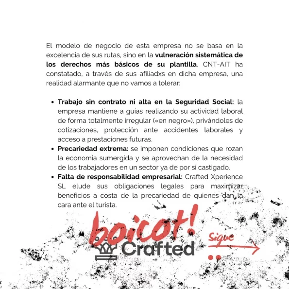 Conflicto sindical contra Crafted Xperience 2 Crafted Xperience