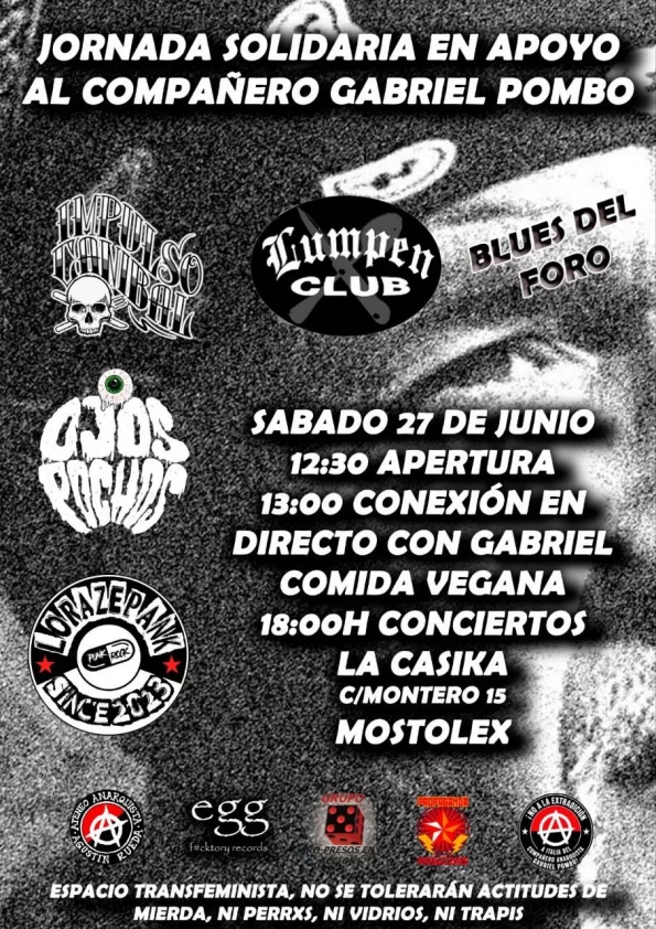 Jornada solidaria de apoyo a Gabriel Pombo Jornada de solidaridad con Gabriel Pombo | 27 de junio en La Casika