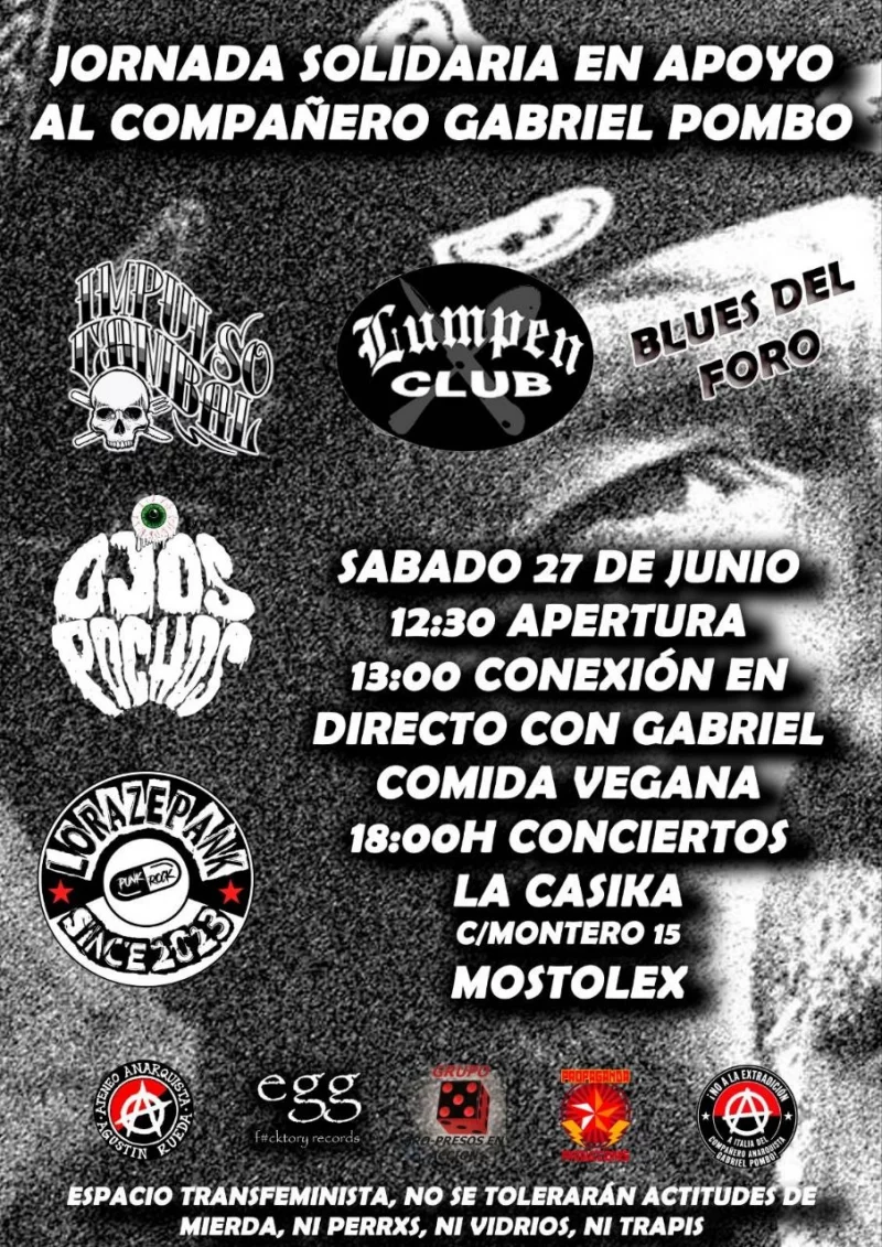 27 de junio de 2026 en La Casika | Jornada de solidaridad con Gabriel Pombo 1 Jornada de solidaridad con Gabriel Pombo | 27 de junio en La Casika